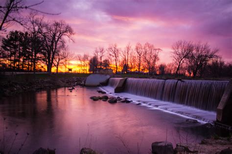 Landscapes And Purple Sunset At Beckman Mill Wisconsin