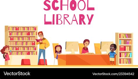 School Library Cartoon Royalty Free Vector Image