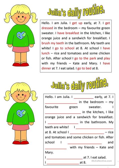 Ultimate daily routines that work: Julia's Daily Routine - English ESL Worksheets for ...
