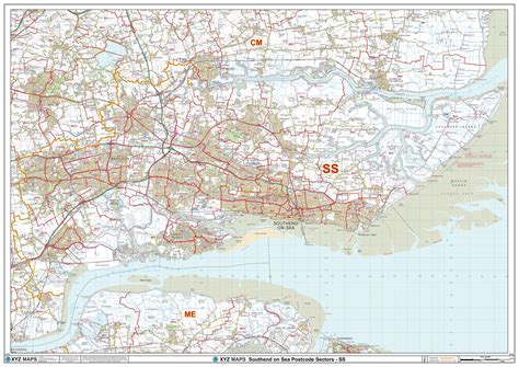 Southend On Sea Ss Postcode Wall Map