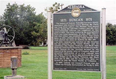 Nebraska Historical Marker Duncan 1871 1971 E Nebraska History