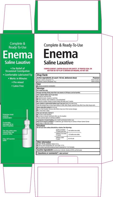 enema safeway sodium phosphate dibasic 7g in 118ml sodium phosphate monobasic 19g in 118ml