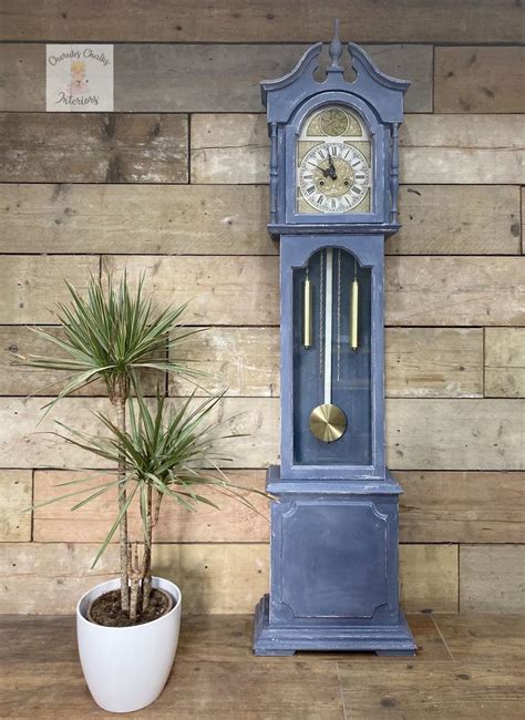Vintage Grandfather Clock Painted Blue Clock Painting Grandfather