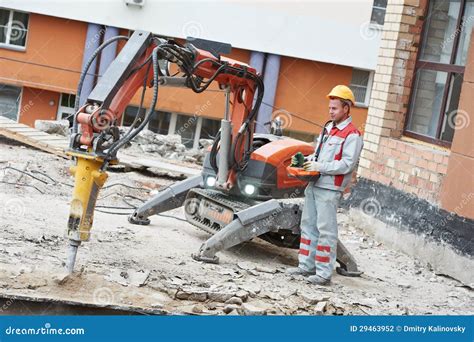 Builder Worker Operating Demolition Machine Stock Photo Image Of