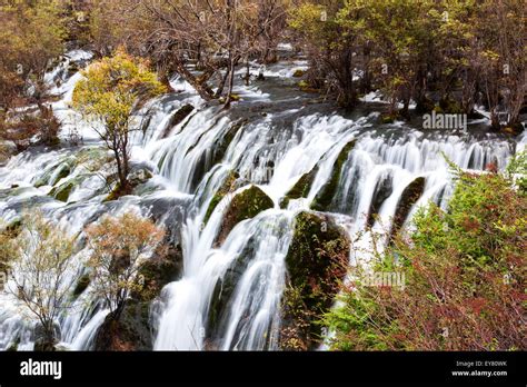 Shuzheng Waterfall Nature Landscape Jiuzhaigou Scenic In Sichuan China