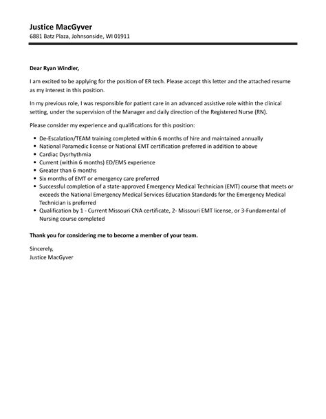 ER Tech Cover Letter | Velvet Jobs