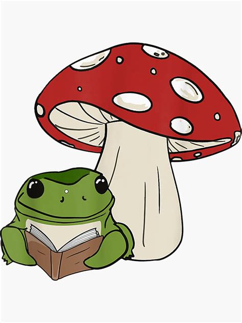 Frog With Mushroom Hat Cute Cottagecore Aesthetic Sticker By