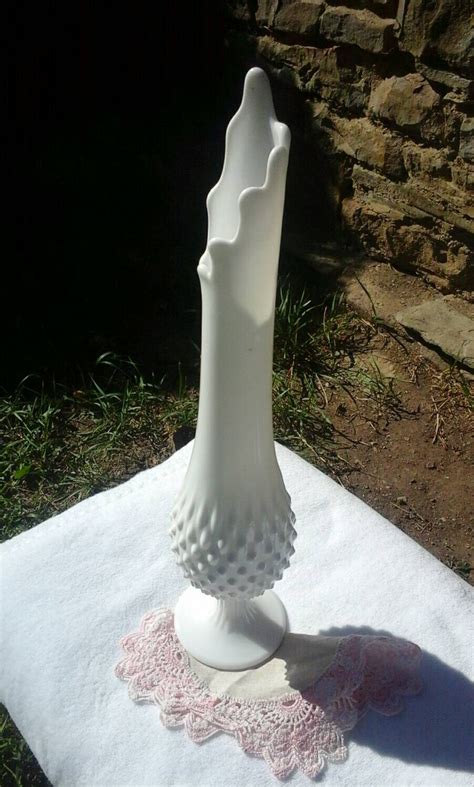 Fenton Hobnail Milk Glass Swung Milkglass Vase Footed Retro Tall White Vase Wedding Decor