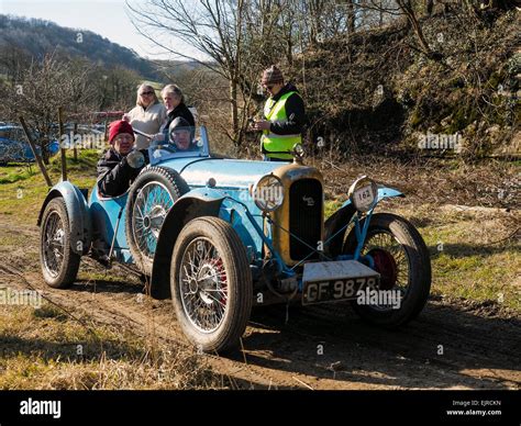 Old Vintage Cars Competing In Hill Climb Trials Off Road In Derbyshire