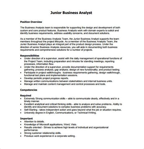 Business Analyst Job Description Template 9 Free Word Pdf Format