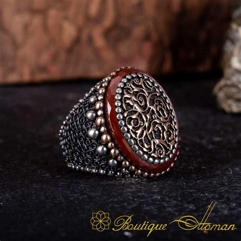 Stoneless Design Oxidized Silver Ring With Red Frame Boutique Ottoman