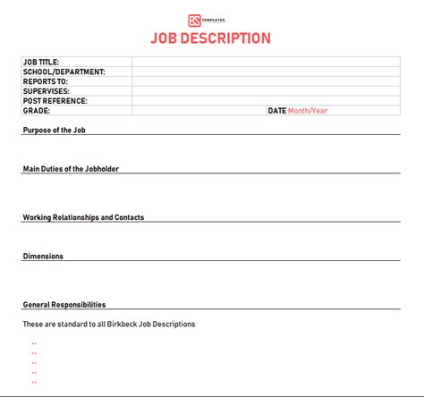 Free Job description form template - Blank format download ...