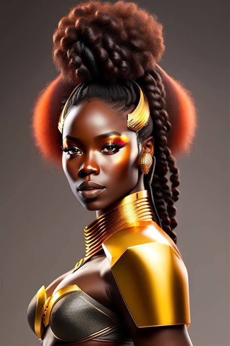 Lexica Afro Futuristic Dark Skin Female Warrior With Gold Accents
