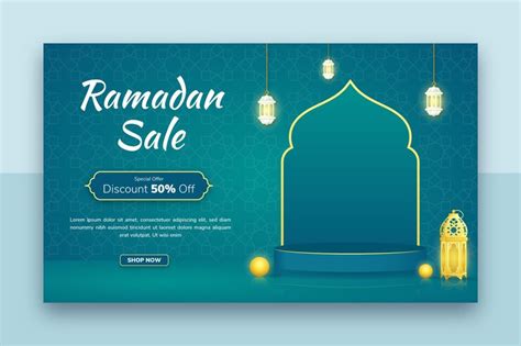 Premium Vector Ramadan Banner Sale With Podium