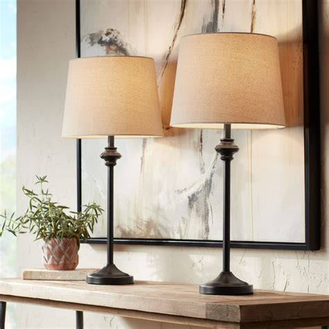 360 Lighting Modern Buffet Table Lamps Set Of 2 Bronze Metal Oatmeal