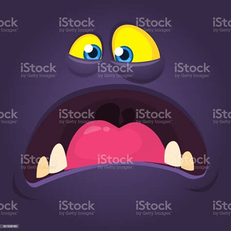 Cool Mad Cartoon Monster Face With Big Mouth Vector Halloween Black