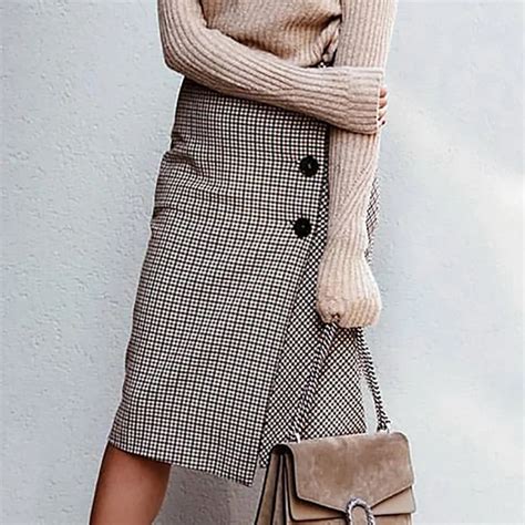 long plaid skirt autumn button down vintage midi skirts female asymmetrical cotton spring check