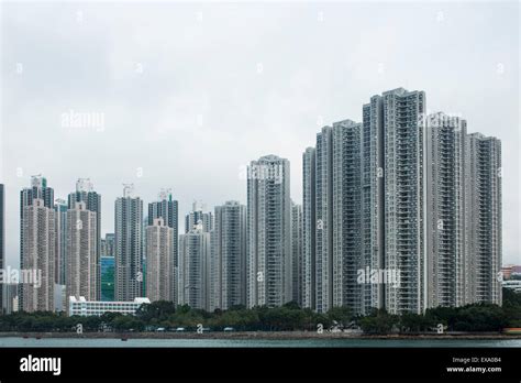 China Hong Kong Row Of Apartment Towers Lining Bay On Tsing Yi Island
