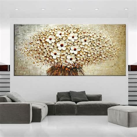 Hand Made Oil Painting Palette Knife Thick Paint Golden Flowers