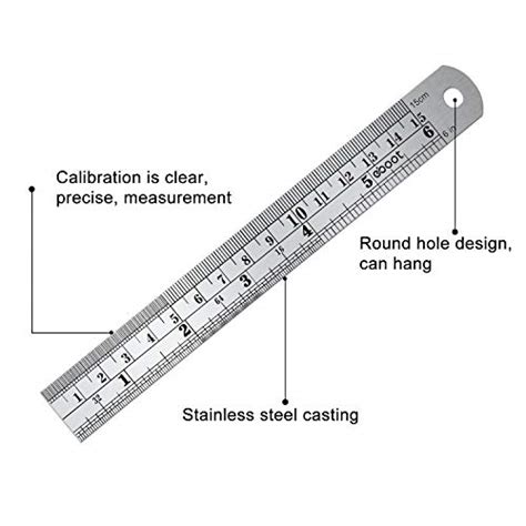Stainless Steel Ruler And Metal Rule Kit With Conversion Table Silver