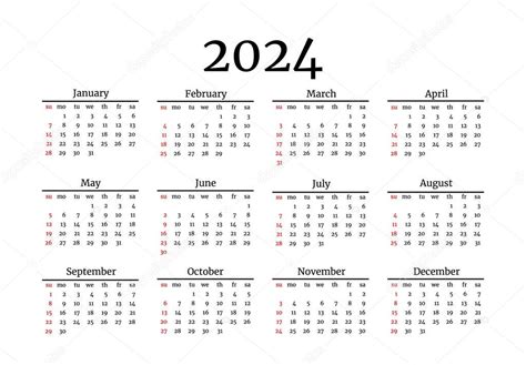 2024 Takvimi Beyaz Arka Planda Izole Edildi Pazardan Pazartesiye Planı