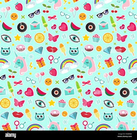 fashion seamless pattern of patches 80s comic style pins badges and stickers collection