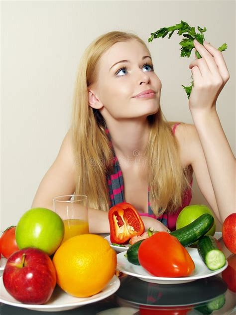 Portrait Of Beautiful Girl With Vegetable Stock Image Image Of Citrus Fitness 12126835