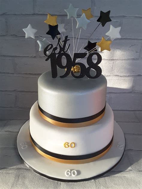 60th Birthday Cake Gold Silver And Black With Stars Birthday Cakes