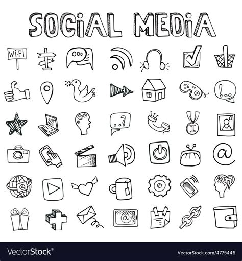 Social Media Icons Setdoodle Sketchy Elements Vector Image