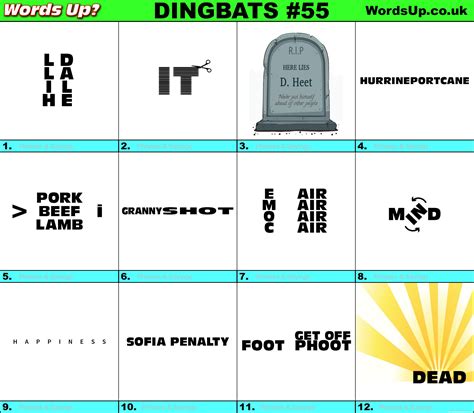 Dingbats Quiz 55 Find The Answers To Over 730 Dingbats Words Up Games