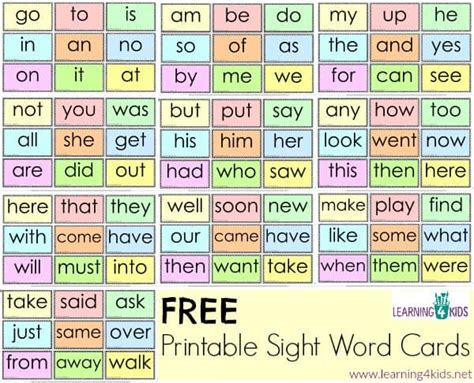 Free Printable Sight Word Cards | Learning 4 Kids