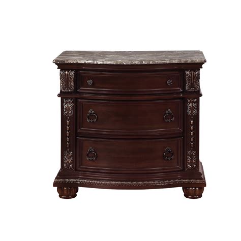 Crown Mark Stanley Crnb1600 2 Traditional 3 Drawer Nightstand With Marble Top Wayside