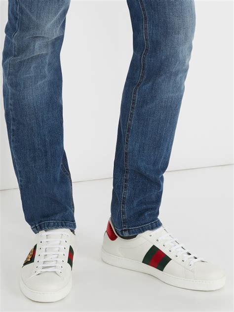 Gucci New Ace Low Top Leather Trainers In White Multi Modesens