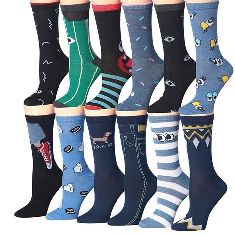 Tipi Toe Womens 12 Pairs Colorful Patterned Crazy Eyes And Novelty Monster Crew Socks Wc46 Ab