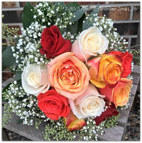 Classic Dozen Rose Wedding Bouquet With Mixed Autumn Colors Rose