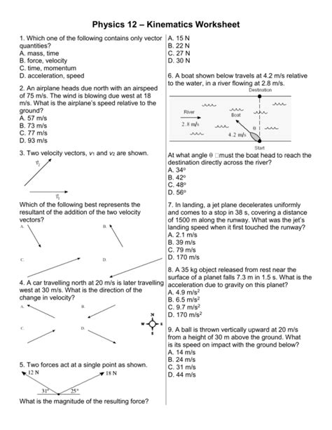 Physics 12 Kinematics Worksheet