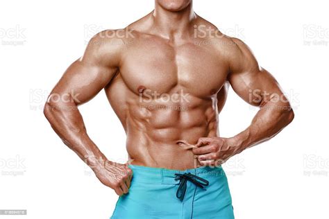 Sexy Athletic Man Showing Abdominal Muscles Without Fat Muscular Male