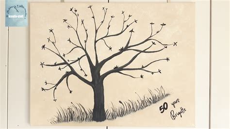 Möchten sie bäume mit acryl malen, skizzieren sie zunächst eine vorlage. DIY Malen Acryl - Baum für Partyspiel | Hintergrund Schwammtechnik | Fingerabdruck ...