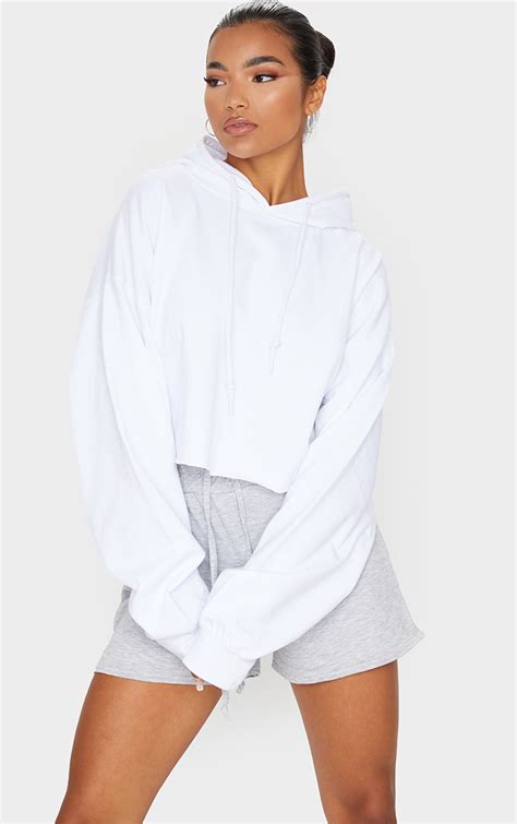 White Ultimate Oversized Crop Hoodie Tops Prettylittlething Usa