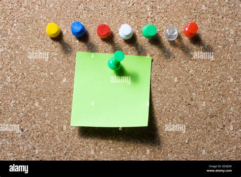 Green Reminder With Green Push Pin Stock Photo Alamy