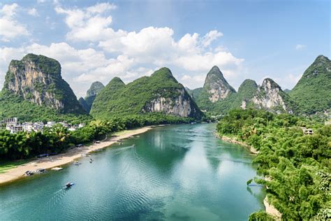 The Li River Among Scenic Karst Mountains China Stock Photo Download