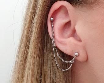 Helix To Lobe Chain Etsy Ear Cuff Jewelry Cartilage Earrings Chain