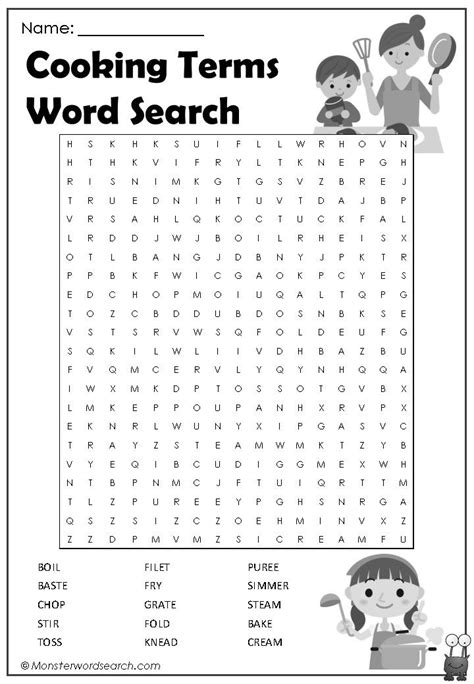 Awesome Cooking Terms Word Search English Worksheets For Kids