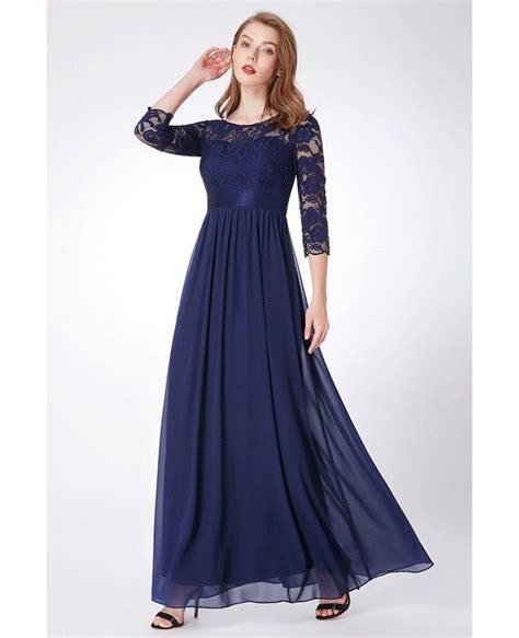 69 elegant navy blue lace chiffon evening dress empire waist ep07412nb