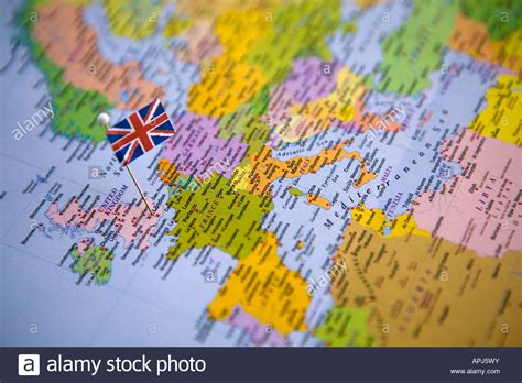 It shares land borders with wales to its west and scotland to its north. Flag Pin Placed on World Map in the Capital of England London Stock Photo: 15801158 - Alamy