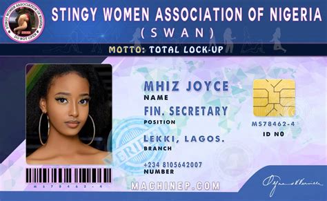 Get Official Id Card For Stingy Women Association Swan Machinep