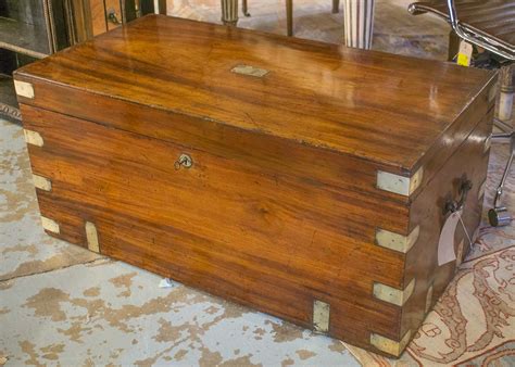 Trunk 19th Century Camphorwood And Brass Bound With Rising Lid