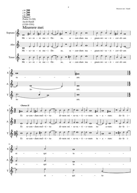 Miserere Mei Jacob Handl Sheet Music For Soprano Alto Tenor Choral
