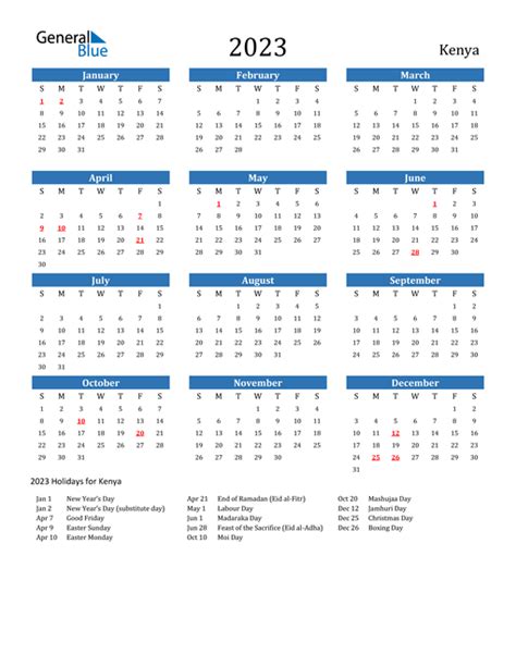 Kenya Public Holidays 2023 Calendar Pelajaran