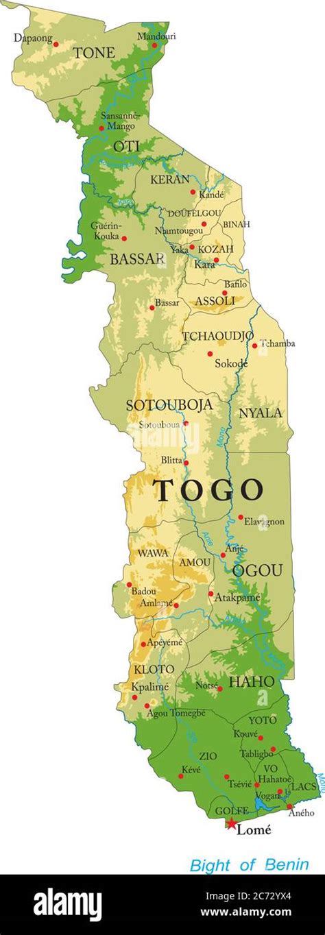 Sehr Detaillierte Physische Karte Des Togo Im Vektorformat Mit Allen